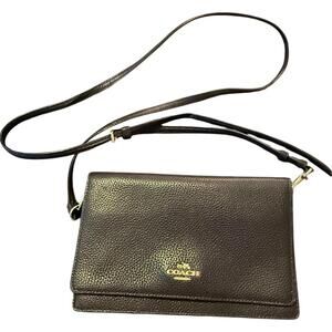 Coach Black Pebbled Leather Crossbody Bag with Gold Hardware